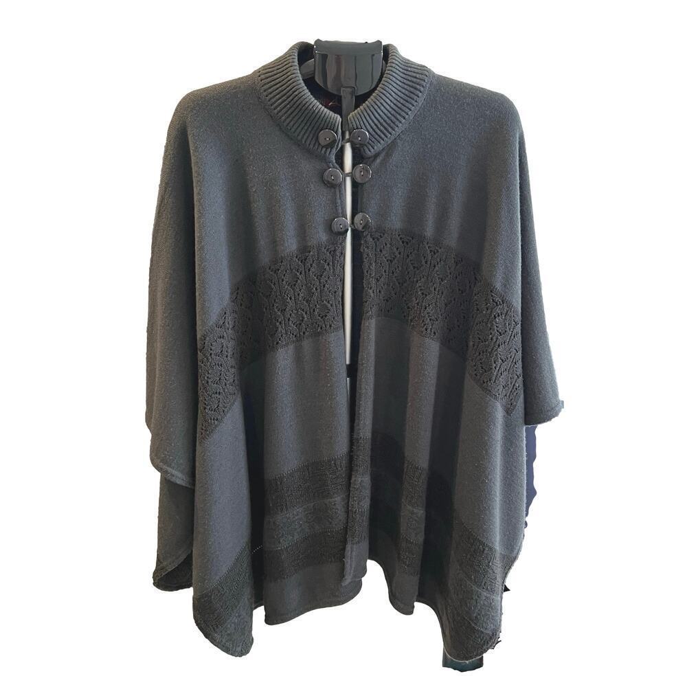 Tejidos Anahi Ecuadoran Heavyweight Wool Cape Poncho Shawl Dark Gray One Size